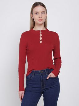 Cover Story - Women Red Cutout Sweater