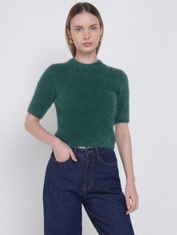 Cover Story - Women Green Fur Sweater