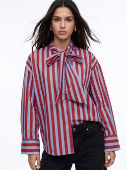 Outzidr - Women Multi Colour Neck Tie-Up Striped Top