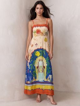 Outzidr - Multi Color Abstract Printed A-Line Dress
