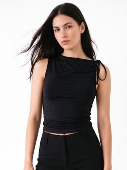 Outzidr - Women Black Gathered Sleeve Top