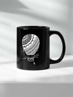 Macmerise - Hot Air Balloon White Ceramic Black 325ml Coffee Mug