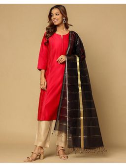 Fabindia - Black Cotton Silk Blend Maheshwari Dupatta
