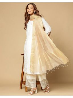 Fabindia - Beige Cotton Silk Blend Maheshwari Dupatta