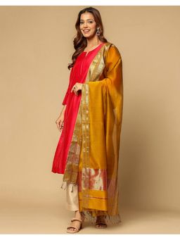 Fabindia - Mustard Cotton Silk Blend Maheshwari Dupatta