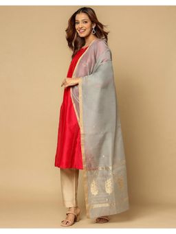 Fabindia - Grey Cotton Silk Blend Chanderi Dupatta