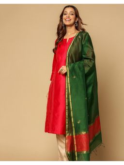 Fabindia - Green Cotton Silk Blend Chanderi Dupatta
