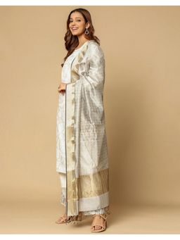 Fabindia - Grey Cotton Silk Blend Maheshwari Dupatta