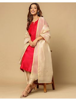 Fabindia - Beige Cotton Silk Blend Chanderi Dupatta