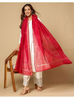 Fabindia - Red Cotton Silk Blend Chanderi Dupatta