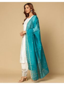 Fabindia - Teal Cotton Silk Blend Chanderi Dupatta