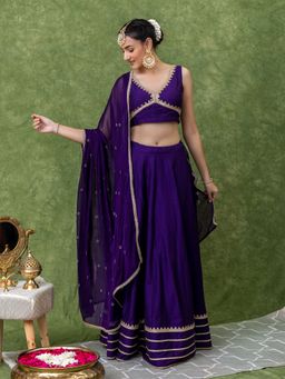 Kasya - Purple Viscose Heavy Lace and Embroidered Lehenga with Blouse and Dupatta