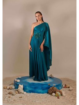 ONE KNOT ONE - Teal One Shoulder Drape Gown