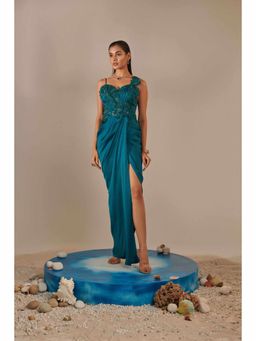 ONE KNOT ONE - Teal Drape Embroidered Gown