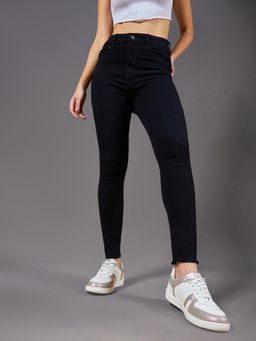 Miss Chase - Womens Black Skinny Fringed Detailing High Rise Stretchable Denim Jeans
