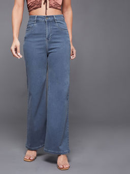 Miss Chase - Women Blue Wide Leg High Rise Stretchable Denim Jeans