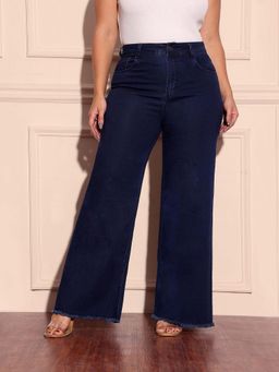 Miss Chase - A+ Curve Collection Plus Size Women's Navy Blue Solid Regular Fit Jeans