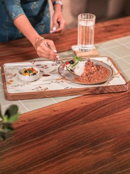 IREKA HOMES - Acacia Wood Tray with Enamel