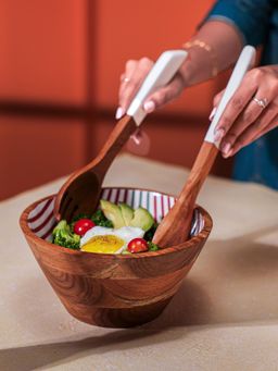 IREKA HOMES - Acacia Wood Bowl with Enamel