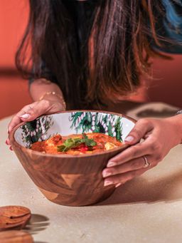 IREKA HOMES - Acacia Wood Serving Bowl with Enamel