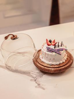 IREKA HOMES - Acacia Wood Cake Dome with Carving