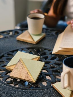IREKA HOMES - Mango Wood Coasters with Resin & Brass Inlay (Pack of 4)
