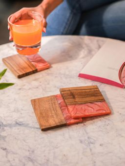 IREKA HOMES - Acacia Wood Coasters with Resin (Pack of 4)