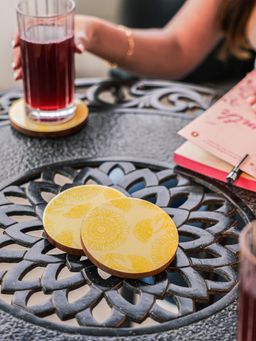 IREKA HOMES - Mango Wood Coasters with Enamel (Pack of 4)