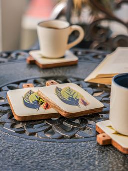 IREKA HOMES - Acacia Wood Coasters with Enamel (Pack of 4)