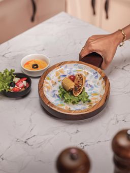 IREKA HOMES - Acacia Wood Server with Enamel