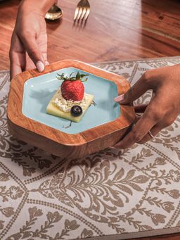 IREKA HOMES - Acacia Wood Server with Enamel in Blue