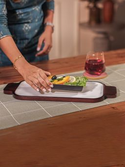 IREKA HOMES - Acacia Wood Server with White Enamel