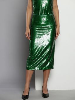 Tommy Hilfiger - Green Slim Fit Embellished High-Rise Skirt