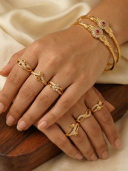 Gahan - Pack of 2 Gold Plated Bangles with 6 Adjustable Rings For Women