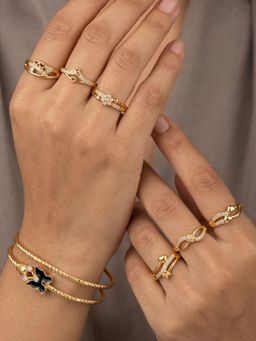 Gahan - Pack of 2 Gold Plated Bangles with 6 Adjustable Rings For Women