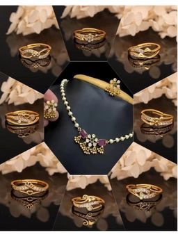 Gahan - Pack of 8 Adjustable Rings with Necklace Set For Women