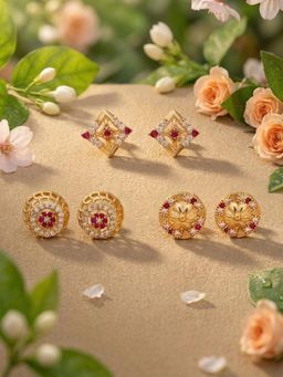 Gahan - 3 Pair of Gold plated Stud earring for Women