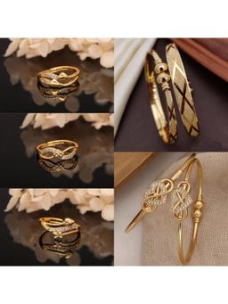 Gahan - Pack of 4 Gold Plated Bangle and 3 Rings for Women