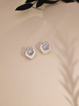 Gahan - Designer Silver Toned with AD Stone Studded Square Stud Earrings