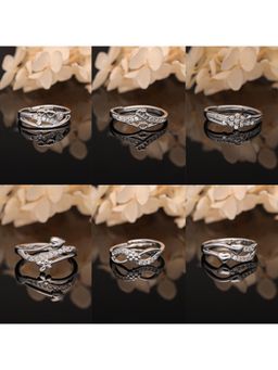 Gahan - Silver Plated Pack of 6 Adjustable Finger Ring for Women
