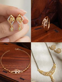 Gahan - Gold Plated Earring and Mangalsutra Ring with Bracelet for Women