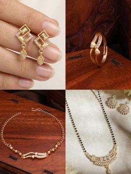 Gahan - Gold Plated Earring and Mangalsutra Ring with Bracelet for Women
