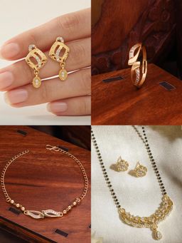 Gahan - Gold Plated Earring and Mangalsutra Ring with Bracelet for Women