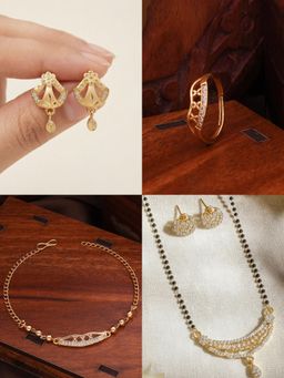 Gahan - Gold Plated Earring and Mangalsutra Ring with Bracelet for Women