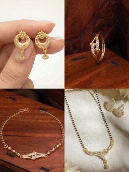 Gahan - Gold Plated Earring and Mangalsutra Ring with Bracelet for Women