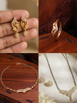 Gahan - Gold Plated Earring and Mangalsutra Ring with Bracelet for Women