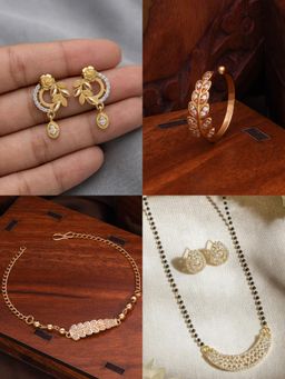 Gahan - Gold Plated Earring and Mangalsutra Ring with Bracelet for Women