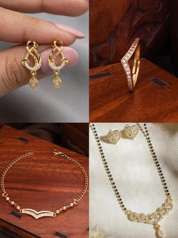 Gahan - Gold Plated Earring and Mangalsutra Ring with Bracelet for Women
