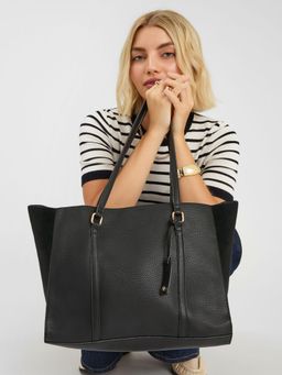 Accessorize London - Womens Double Zip Faux Leather Tote Bag - Black