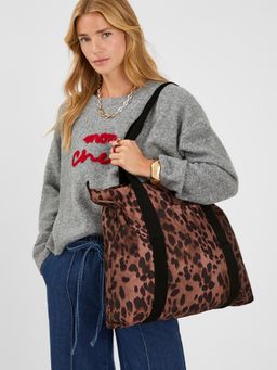 Accessorize London - Womens Animal Print Packable Tote Bag with Pouch - Brown